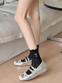 3 đôi tất dài đến bắp chân thêu nơ mỏng cho bé gái, tất cổ cao màu trơn thời trang, phù hợp cho bé gái từ 10-16 tuổi, tất ren ngọt ngào - Nhiều màu - Xem 4