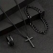Conjunto de joyería de 3 piezas con colgante de cruz negra, collar de cadena de caja minimalista para hombres