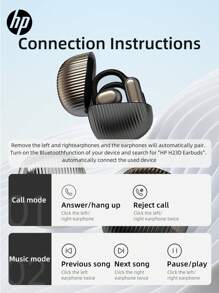 HP 无线耳塞，ENC 防噪音耳机，运动耳机，带耳钩，内置麦克风，适合健身，黑色 - 黑色 - 查看 6