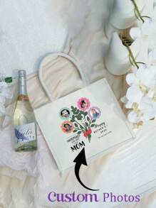 Custom Photos Personalized Tote Bags,Flower Photos Custom Tote Bag, Travel Bags,Simple Large-Capacity Handbag, Portable Casual Storage Tote Bag, Multifunctional Shopping Bag,New Design, Large Capacity,Vacation, Must-Have For The Postman, Must-Have For Back To School, Must-Have For Vacation, Must-Have For The Beach, Valentine's Day Gifts, Mother's Day Gifts, Anniversary GiftsSuitable For Birthday, Beach, Holiday,School Bag , - Multicolor - View 2