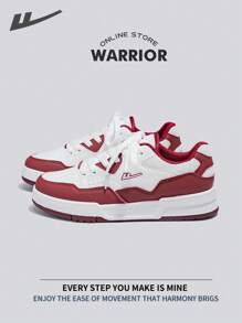 WARRIOR 战士女滑板鞋春夏轻便舒适透气简约风格休闲时尚运动鞋全年适用耐磨全天穿着训练运动鞋跑步鞋情侣休闲鞋 - 白/紅 - 查看 1