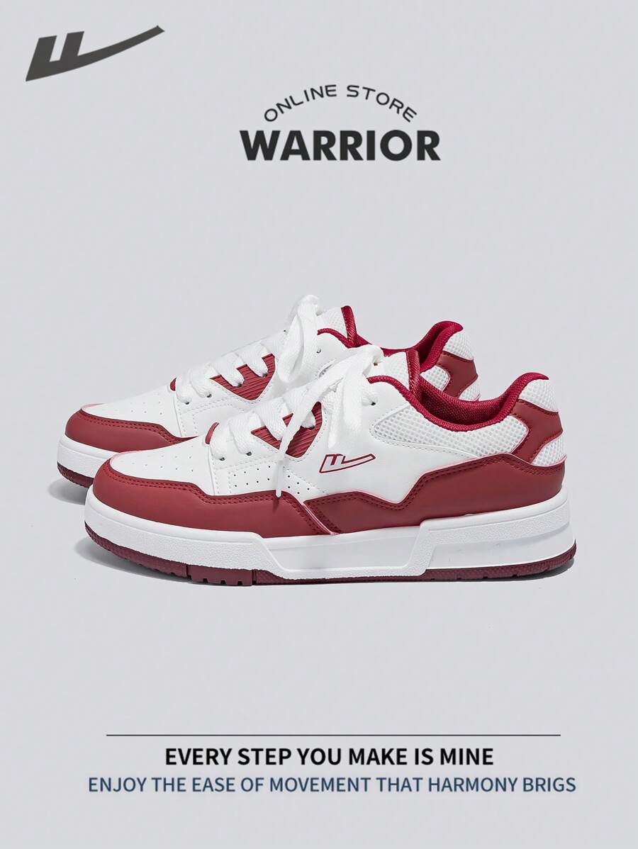 WARRIOR 战士女滑板鞋春夏轻便舒适透气简约风格休闲时尚运动鞋全年适用耐磨全天穿着训练运动鞋跑步鞋情侣休闲鞋 - 白/紅 - 查看 1