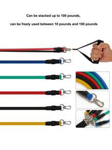 11 件/套 TPE 阻力带套装，阻力带最大 100LB 锻炼套装，配有 5 个阻力带和 2 个手柄，适合男女家庭室内外力量、体能训练、健身家用健身器材 - 彩色 - 查看 5