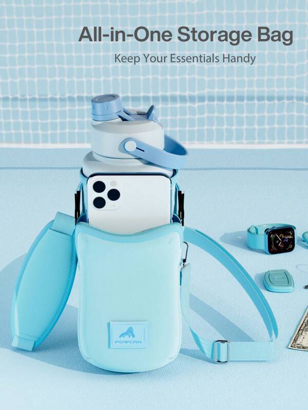 Suporte para garrafa de água POWCAN com alça, cabe em garrafa de 32/40 onças, alça de ombro ajustável com bolso para telefone, capa de neoprene, bolsa porta-garrafa de água para caminhadas, viagens e camping
