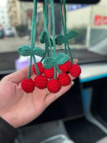Adorno colgante hecho a mano a ganchillo de cereza 3D, accesorio creativo de felpa con forma de fruta como péndulo para el espejo retrovisor del coche - Rojo - Ver 6