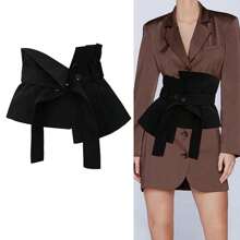 1 件黑色面料腰带，时尚修身装饰腰带，适合连衣裙，不对称设计，收腰