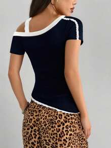 夏季蕾丝拼布字母印花街头性感优雅女式T恤狂欢装