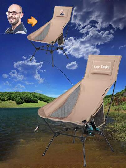 Personalized Lightweight Portable Camping Chair-Customizable With Images&1pc Of Outdoor Foldable Camping Chair, Oversized Outdoor Padded Camping Chair With Storage Bag, Round Moon Dish Chair For Picnics, Fishing, Hiking, And Beach.