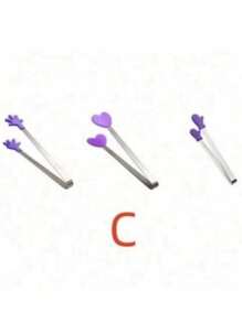 1 套 3 件不锈钢和硅胶冰块、食物、小吃、蛋糕、薯片夹，带 1 个可爱粉色棕榈形夹和不锈钢冰桶套装