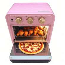 15QT- Large Countertop Oven, Air Fryer Toaster, Combined, Broil, Bake, Broil, Reheat, No Frying, Stainless Steel, Visible Window, Healthy Cooking, Space Saving Design, Pink - 美規B型插(110-127V) - 查看 4