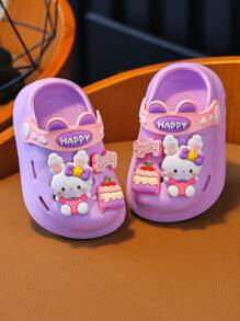Kids Summer Cartoon Rabbit & Bear Breathable Beach Slippers - Purple - View 5