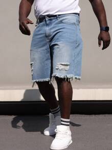 Herren Denim Shorts in Große Größen, Hellblau, Used-Optik, ausgefranster Saum