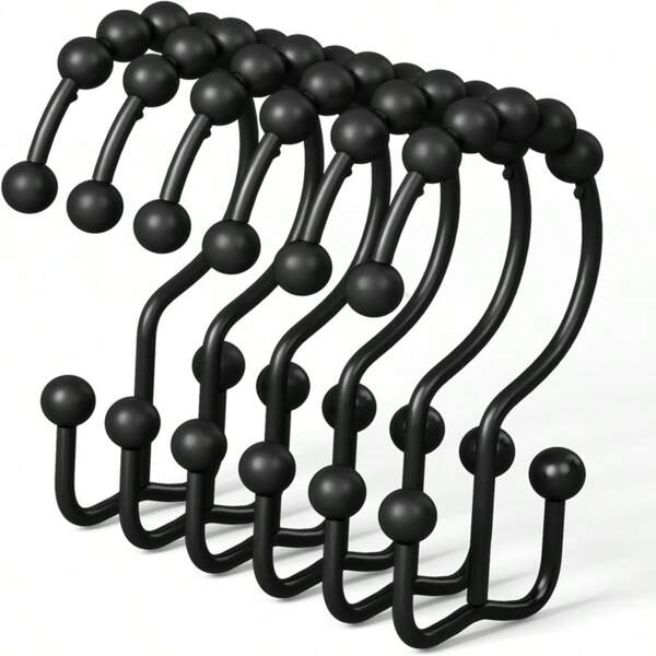 12pcs Rustproof Metal Iron Metal Double Glide Shower Hooks Rings 12 Set Home Bathroom Decor Summer Bathroom Accessories Back To School