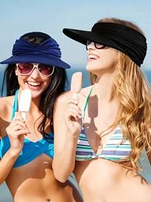 Sombrero de sol plegable de poliéster de ala extra ancha para mujer, con protección UV, sombrero de playa elegante con correa para la barbilla ajustable y a prueba de viento, sombrero de sol de verano empaquetable, liviano y transpirable