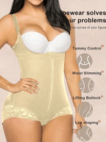 1 Pieza Shapewear para Mujer con Control de Abdomen, Faja Colombiana, Body Shaper con Cremallera y Busto Abierto - Albaricoque - Ver 2