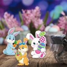 Letreros de madera de Pascua 2D con forma de conejito de dibujos animados, bandejas escalonadas de primavera para decorar el hogar. - Multicolor - Ver 6