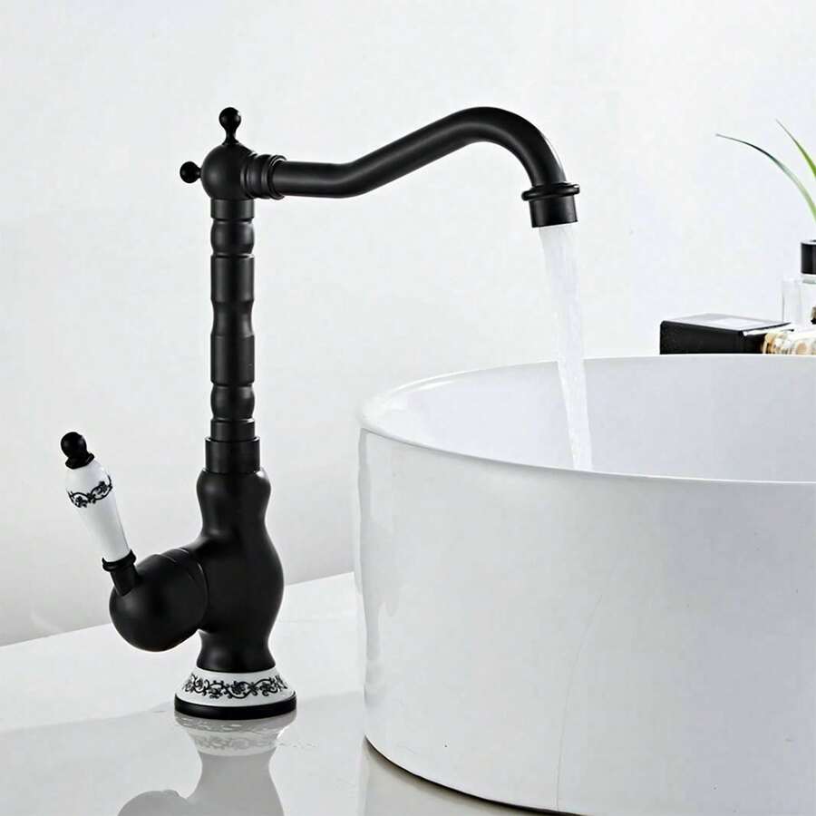 kangten Retro Vintage Wasserhahn Küche Messing Armatur Einhebelmischer Küchenarmatur Messing Bad Wasserhahn Mischbatterie Bad Armatur - Schwarz - Übersicht 1