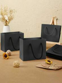 10 Sacs en papier kraft noir avec poignées, sacs cadeaux noirs, sacs cadeaux de couleur unie, petits sacs de shopping portables mini pour boutique, sacs de faveur de mariage et de fête, baby shower, anniversaire, sacs cadeaux, sacs pour demoiselles d'honneur, fête des mères, remise des diplômes