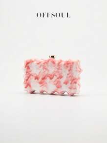 Lady's Marble Acrylic Wave Rectangular Box Clutch, Versatile Asymmetric Shape Party/Wedding Handbag, Marble Print Layered Design Bridal Wedding Clutch