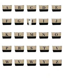 1pc Initials Printed Patchwork Women's Handbag, Makeup Bag, Teacher's Day Gift, Reusable Handbag, Women's Simple And Large Capacity Travel Makeup Bag, Multi-Functional Portable Women's Gift, Portable Leisure Storage Bag