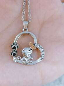 1 件时尚可爱小狗蝴蝶水晶吊坠项链女士 - 銀色 - 查看 3