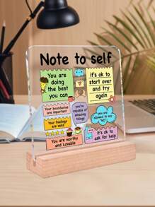 1pc Inspirational Acrylic Desk Plaque Sign With Wooden Racks, Home Desk Bookshelf Multi-Function Decorative Ornaments, Office Desktop Decoration, Desk Motivational Gifts For Family, Colleagues And Friends, Handicraft Decoration,School Supplies,Back To School - Multicolor - View 1