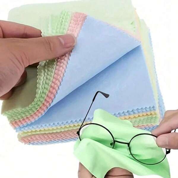 Set de 20 piezas/50 piezas/100 piezas de paños de limpieza de microfibra, en colores surtidos, adecuados para gafas, pantallas de teléfono, cinturones, gafas y útiles escolares