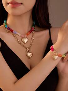 1 chiếc vòng cổ mặt dây chuyền hình trái tim lớn thời trang cổ điển dành cho nữ đính đá tự nhiên nhiều màu sắc, thích hợp làm quà tặng và đeo hàng ngày, dành cho cả nam và nữ, đựng trong túi nhung - Nhiều màu - Xem 1