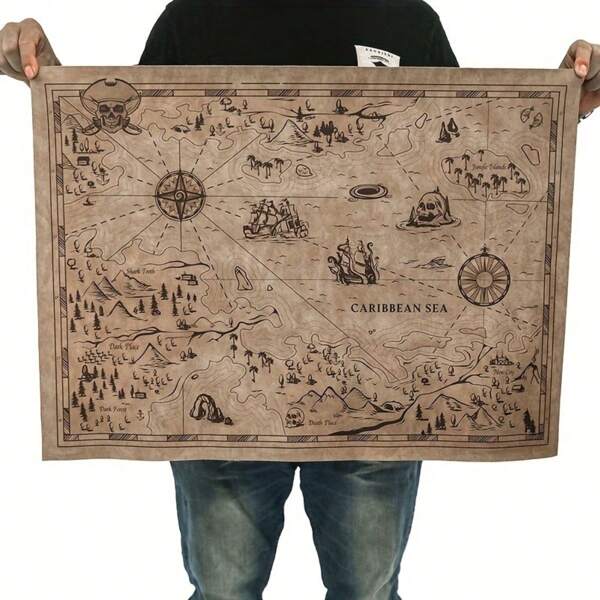 Decorazione murale vintage con mappa pirata, cartellone decorativo a tema nautico senza cornice, ideale per uso interno ed esterno, adatto per soggiorno, camera da letto, sala giochi, con design stagionale autunnale ed estivo