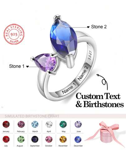 1 pezzo Anello personalizzato con pietre natalizie per donna, ideale per anniversario, compleanno, Natale, laurea, occasioni familiari. Regalo di alta qualità per amici, compagni di classe e parenti.