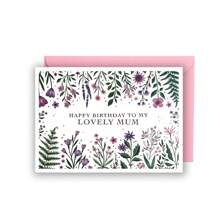 Tarjetas de cumpleaños para mamá - Tarjetas de cumpleaños feliz con flores - Tarjetas con flores - Tarjetas de cumpleaños divertidas - Flores de jardín rosadas y moradas - Regalos de cumpleaños para mamá