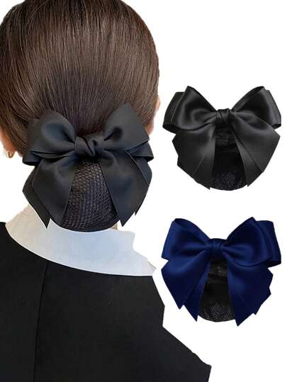 1件装酒店空姐/护士/服务员发夹，饰有蝴蝶结、花朵和韩式网纱装饰，通勤必备发饰，情人节发夹，爪夹，发卡，发夹，学生用品，优雅，学院风，蝴蝶结，可爱