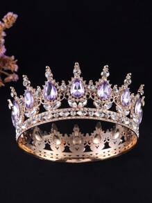 1pc Baroque Style Princess Tiara Jewelry Decor, Round Rhinestone Alloy Bride Crown For Women Wedding, Festival, Birthday Party - Round Crown - View 36