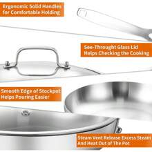 10inch Tri-Ply Stainless Steel Pan With Lid, Induction Stainless Steel Frying Pan With Lid, Oven Safe Skillet 10in, Heat Quickly And Evenly, Durable Stainless Steel Cookware