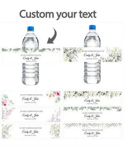 10/20/30PCS Custom Floral Celebration Water Bottle Labels - Personalized Bottle Stickers With Name And Date, Elegant Watercolor Design, Suitable For Weddings, Birthdays, Baptisms, Personalized Gift Labels,Multi-Functional,Durable,Ornamental,Reusable,Exquisite,Stylish,High-Quality,Colorful,Modern,Custom,Personalized,Unique,Graphic Print