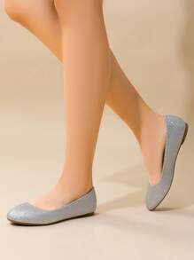 Women's Sole-Simple Ballet Flat - Silver - View 3