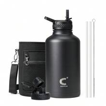 32/40/64/128oz Large Leakproof Insulated Bottle, Stainless Steel Water Flasks With Metal Double-Walled Vacuum, Keep Cold 48Hrs Hot 24Hrs, Kitchen, Room - màu đen - Xem 13