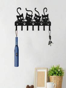 1 件可爱黑猫形铁艺钥匙架，装饰性钥匙收纳壁挂挂钩，适用于客厅、卧室、办公室、乔迁和生日礼物 - 黑色 - 查看 9