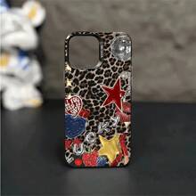 1 pieza Funda de teléfono personalizada con diseño de estrella leopardo IMD, compatible con iPhone 16 ProMax, 15/14 Plus, 13, 12, 11, cubierta de teléfono protectora única