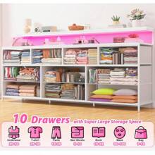 EnHomee 55" W Long Dresser With 10 Fabric Drawers & LED Lights & Power Outlets, Large Dresser For Bedroom, Room Decor, Home Decor, Suitable For 60" TV, White - 查看 7