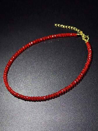 1 pieza Collar de cuentas de  rojo y negro, tipo gargantilla de estilo bohemio minimalista, adecuado para uso diario