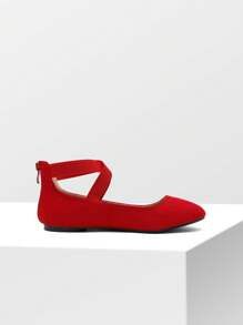 Women's Sole_Stretchy White/PU Elastic Ankle Straps Ballet Flats Shoes - Red - View 9