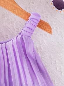 Summer Baby Girls' Sleeveless Ruffle Cake Dress, Solid Color Suspender Design - Purple - View 5