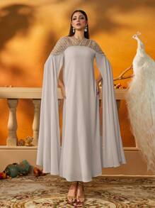 AmazingHoney Robe caftan à manches longues élégante avec décorations perlées lourdes, abaya longue de luxe pour femmes, robe modeste, robes arabes pour femmes