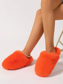 Men And Women's Fuzzy Scuff Slippers Memory Foam Winter House Slippers Bedroom Shoes Scuff Indoor Warm Slip On Soft Comfy Memory Foam Non-Slip Indoor House Shoes Faux Fur Slip Ons Faux Fur Slip Ons, Fluffy House Slippers For Women With Non-Slip Sole, Soft Plush Indoor Slippers - 橘色 - 查看 3