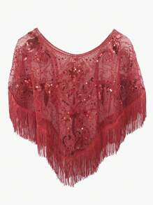 1pc Women's Beaded Sequin Shawl Evening Wrap, Retro Style Lightweight Sparkly Short Bolero - Multicolor - View 18