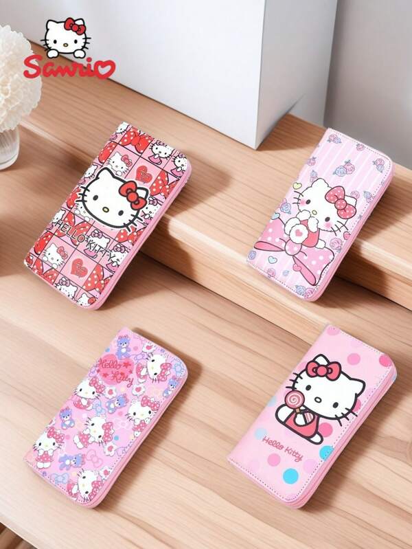 Sanrio Sanrio Hello Kitty Printed Large Capacity Wallet - Cute Casual Portable PU Leather Zipper Card Holder Key Pouch - Suitable For Daily, Commute, Holiday, Vintage Accessories, Adorable Cartoon Long Wallet