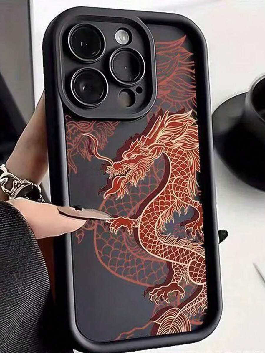 1pc Creative Chinese Dragon Pattern Comfortable Soft Shock Proof Protective Phone Case, Compatible With IPhone 11/12/13/14/15/16/16 Pro Max