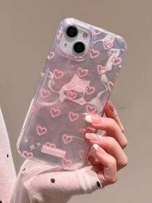 简约粉色爱心图案时尚手机壳，兼容 17 Pro Max/17 Pro/17/17 Air/16 Pro Max/16 Pro/16/15 Pro Max/13新款16 Pro，女款，双层设计，全包硬壳，春季礼物派对佳品 - 粉色 - 查看 3
