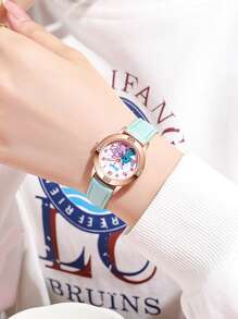 Sanrio Montre en acier de haute qualité avec diamants, motif Stitch de Disney, pour dame/fille. Montre-bracelet à quartz pour filles